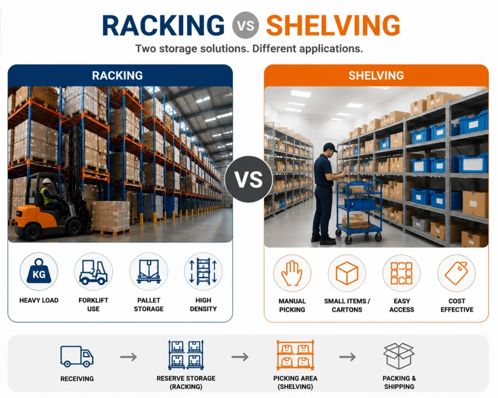 racking vs shelving load capacity comparison infographic
