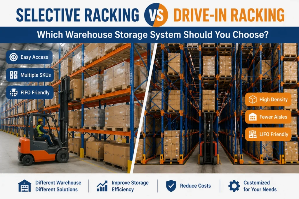 selective vs drive-in racking overview infographic